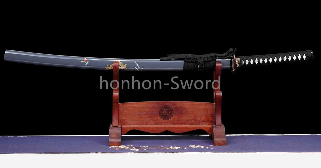 Katana à lame bleue en acier à haute teneur en carbone 1095, épée de samouraï japonais, épée complète noire 