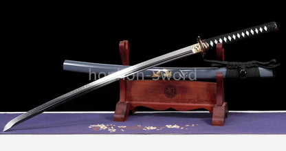 Katana à lame bleue en acier à haute teneur en carbone 1095, épée de samouraï japonais, épée complète noire 