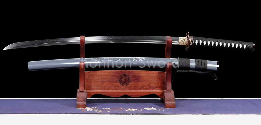 Katana à lame bleue en acier à haute teneur en carbone 1095, épée de samouraï japonais, épée complète noire 