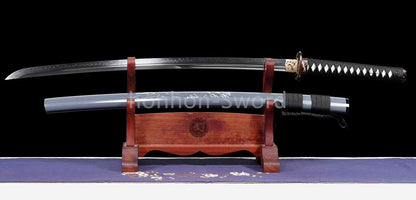 Katana à lame bleue en acier à haute teneur en carbone 1095, épée de samouraï japonais, épée complète noire 
