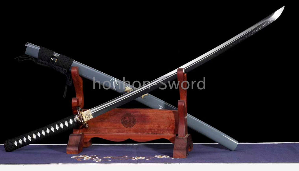 Katana à lame bleue en acier à haute teneur en carbone 1095, épée de samouraï japonais, épée complète noire 