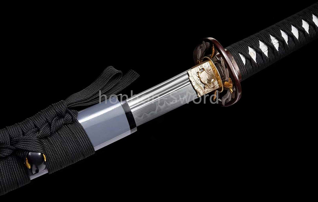 Katana à lame bleue en acier à haute teneur en carbone 1095, épée de samouraï japonais, épée complète noire 