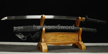 Katana à lame bleue en acier à haute teneur en carbone 1095, épée de samouraï japonais, épée complète noire 