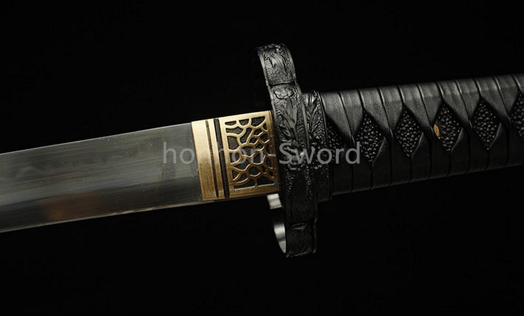 Katana à lame bleue en acier à haute teneur en carbone 1095, épée de samouraï japonais, épée complète noire 