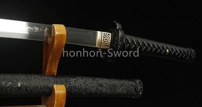 Katana à lame bleue en acier à haute teneur en carbone 1095, épée de samouraï japonais, épée complète noire 