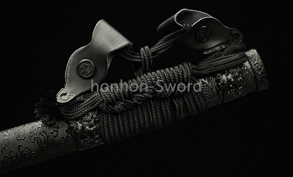 Katana à lame bleue en acier à haute teneur en carbone 1095, épée de samouraï japonais, épée complète noire 