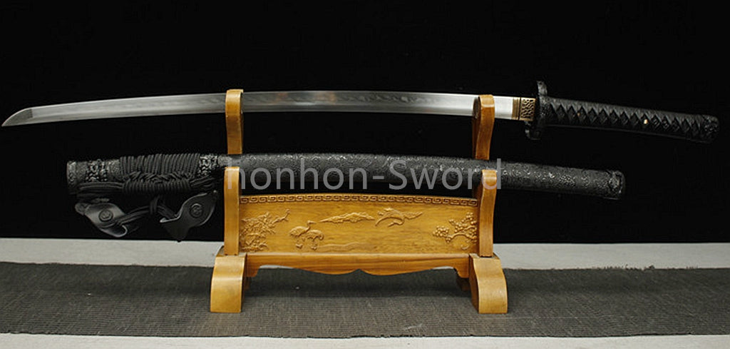 Katana à lame bleue en acier à haute teneur en carbone 1095, épée de samouraï japonais, épée complète noire 
