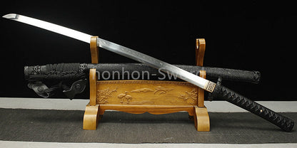 Katana à lame bleue en acier à haute teneur en carbone 1095, épée de samouraï japonais, épée complète noire 