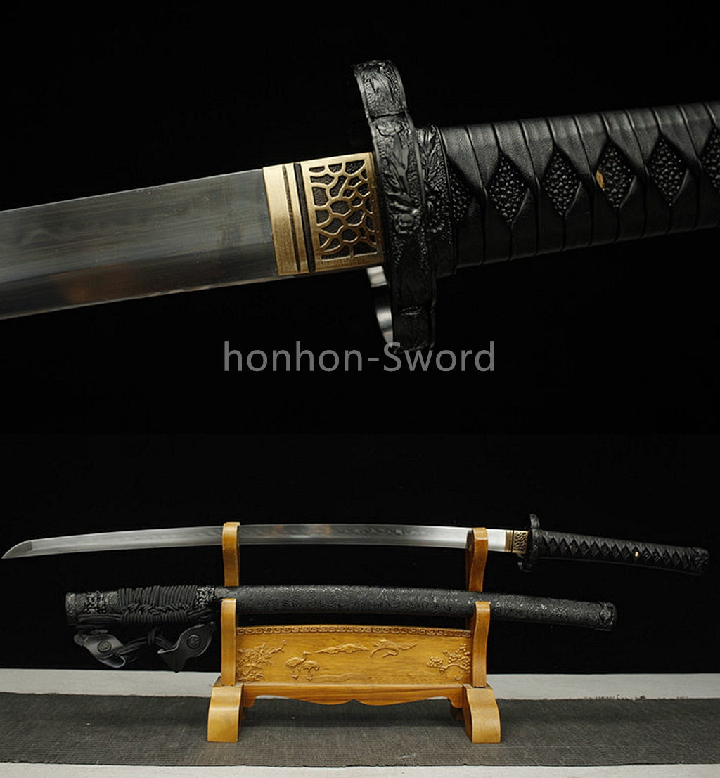 Katana à lame bleue en acier à haute teneur en carbone 1095, épée de samouraï japonais, épée complète noire 