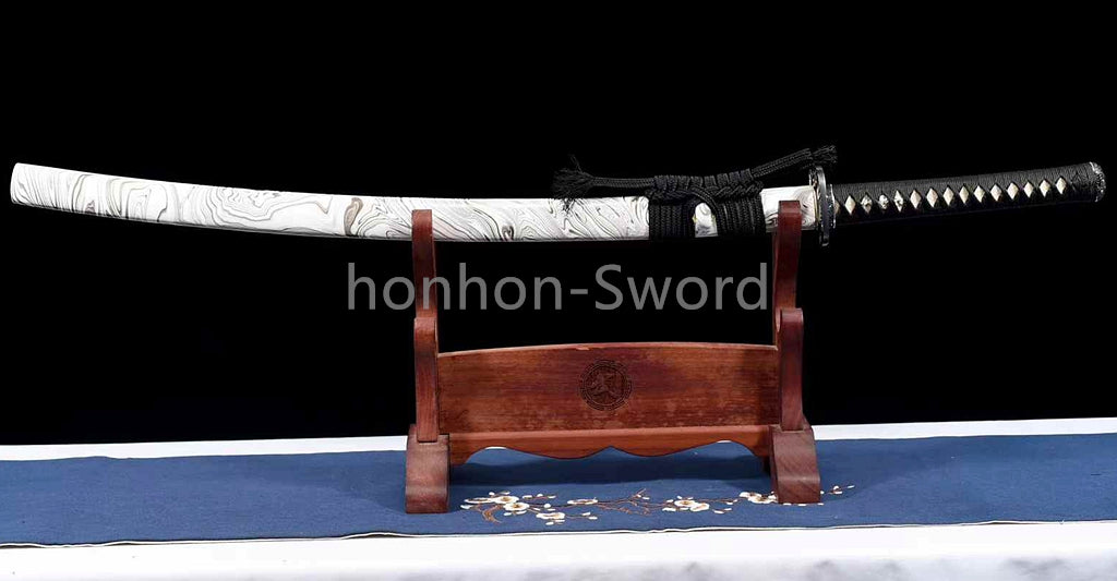 T10 Clay Tempered Katana Brass Tsuba Japanese Samurai Sword Full Tang White