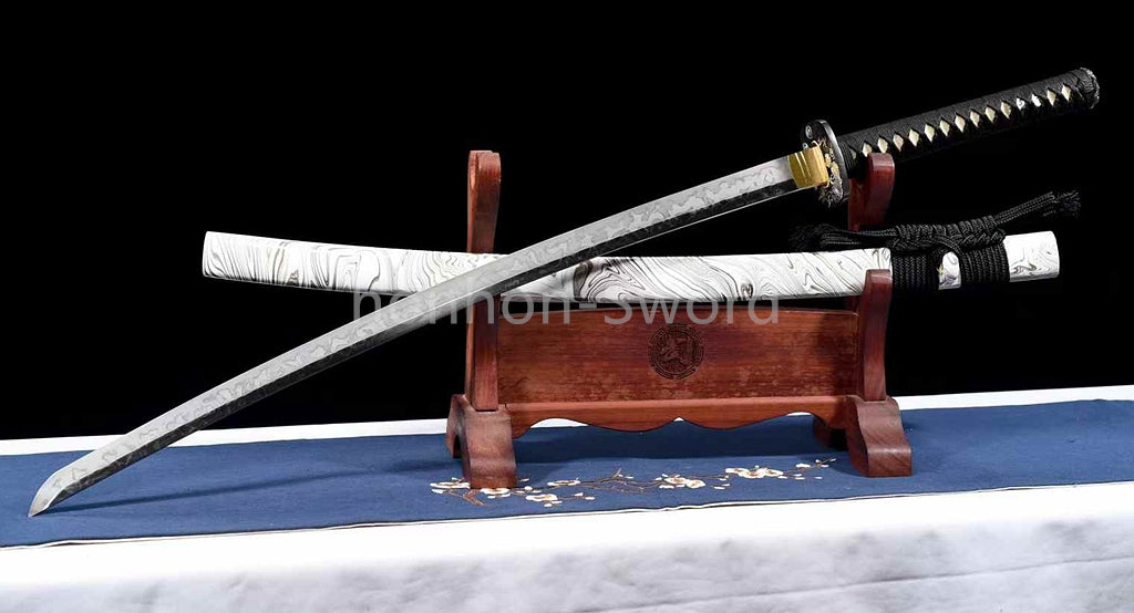 T10 Clay Tempered Katana Brass Tsuba Japanese Samurai Sword Full Tang White