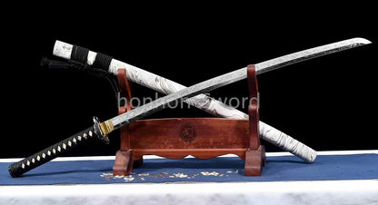 T10 Clay Tempered Katana Brass Tsuba Japanese Samurai Sword Full Tang White