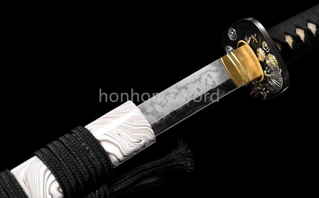 T10 Clay Tempered Katana Brass Tsuba Japanese Samurai Sword Full Tang White