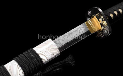 T10 Clay Tempered Katana Brass Tsuba Japanese Samurai Sword Full Tang White