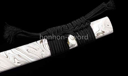T10 Clay Tempered Katana Brass Tsuba Japanese Samurai Sword Full Tang White