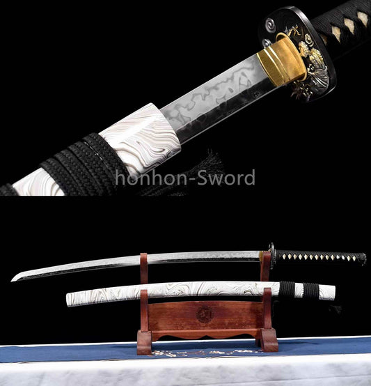 Katana à lame bleue en acier à haute teneur en carbone 1095, épée de samouraï japonais, épée complète noire 