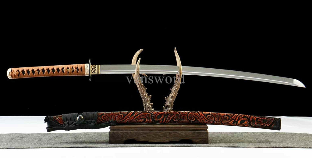 T10 Clay Tempered Japanese Katana Full Tang Sword Iron Tsuba Battle Ready Sharp