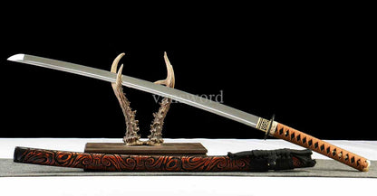 T10 Clay Tempered Japanese Katana Full Tang Sword Iron Tsuba Battle Ready Sharp
