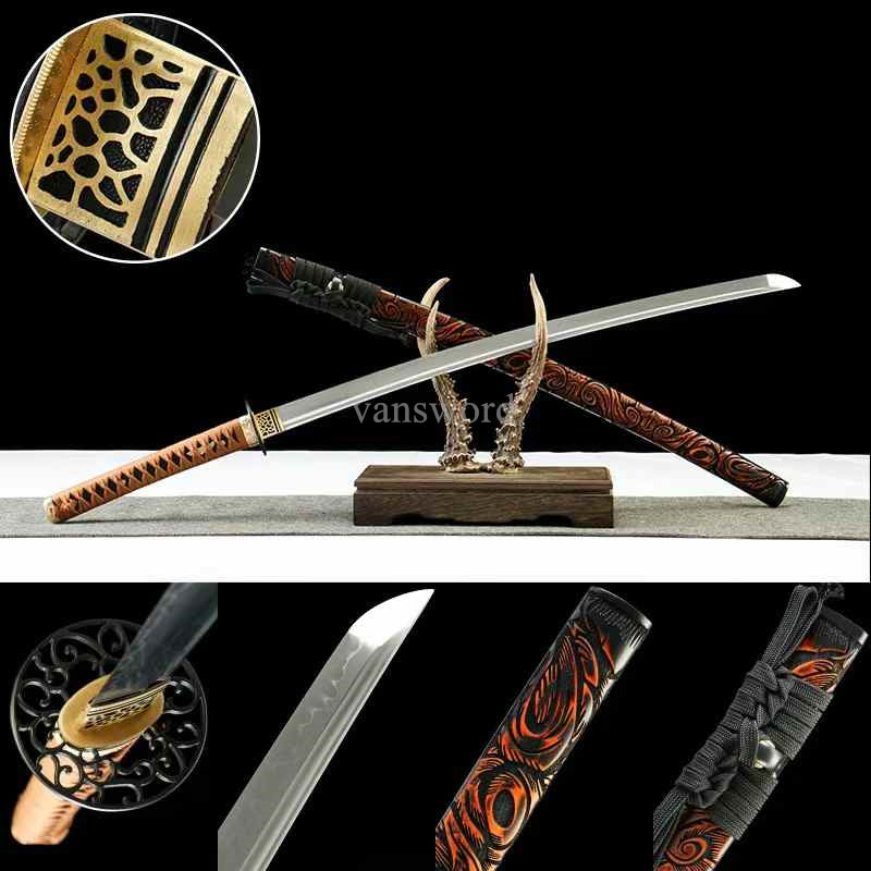 T10 Clay Tempered Japanese Katana Full Tang Sword Iron Tsuba Battle Ready Sharp