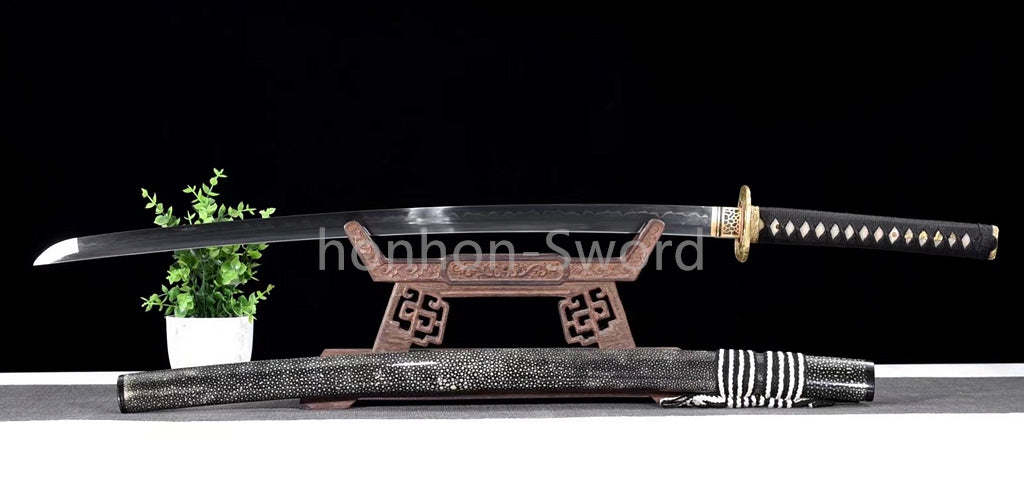 Japanese Katana T10 Clay Tempered Sword Full Rayskin OX Horn Saya Full Tang