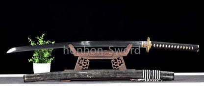 Japanese Katana T10 Clay Tempered Sword Full Rayskin OX Horn Saya Full Tang