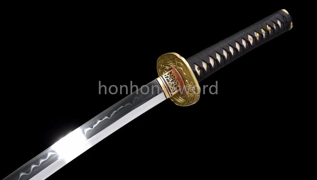Japanese Katana T10 Clay Tempered Sword Full Rayskin OX Horn Saya Full Tang