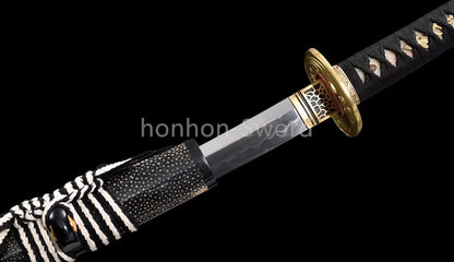 Japanese Katana T10 Clay Tempered Sword Full Rayskin OX Horn Saya Full Tang
