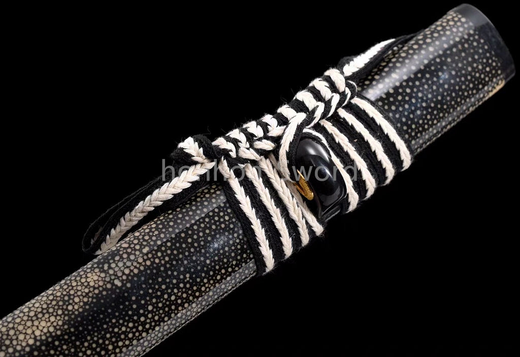 Japanese Katana T10 Clay Tempered Sword Full Rayskin OX Horn Saya Full Tang