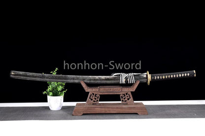 Japanese Katana T10 Clay Tempered Sword Full Rayskin OX Horn Saya Full Tang