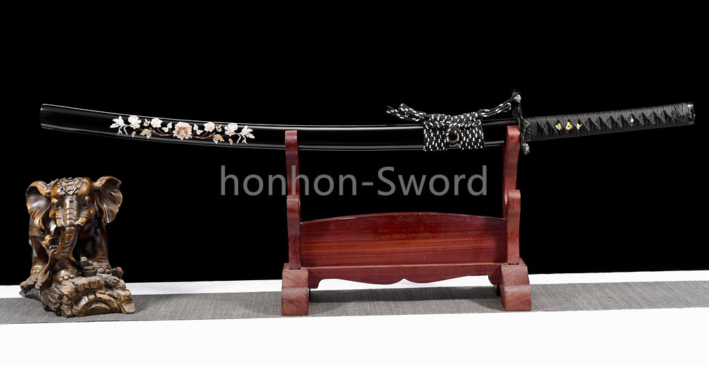 Katana à lame bleue en acier à haute teneur en carbone 1095, épée de samouraï japonais, épée complète noire 