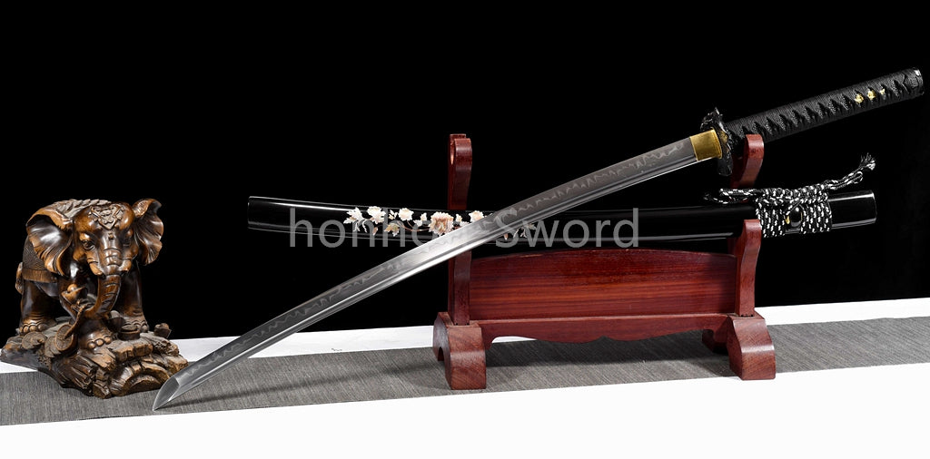 Katana à lame bleue en acier à haute teneur en carbone 1095, épée de samouraï japonais, épée complète noire 