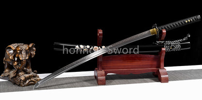 Katana à lame bleue en acier à haute teneur en carbone 1095, épée de samouraï japonais, épée complète noire 