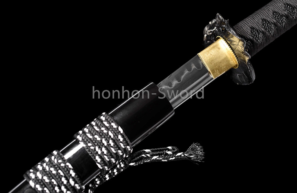 Katana à lame bleue en acier à haute teneur en carbone 1095, épée de samouraï japonais, épée complète noire 