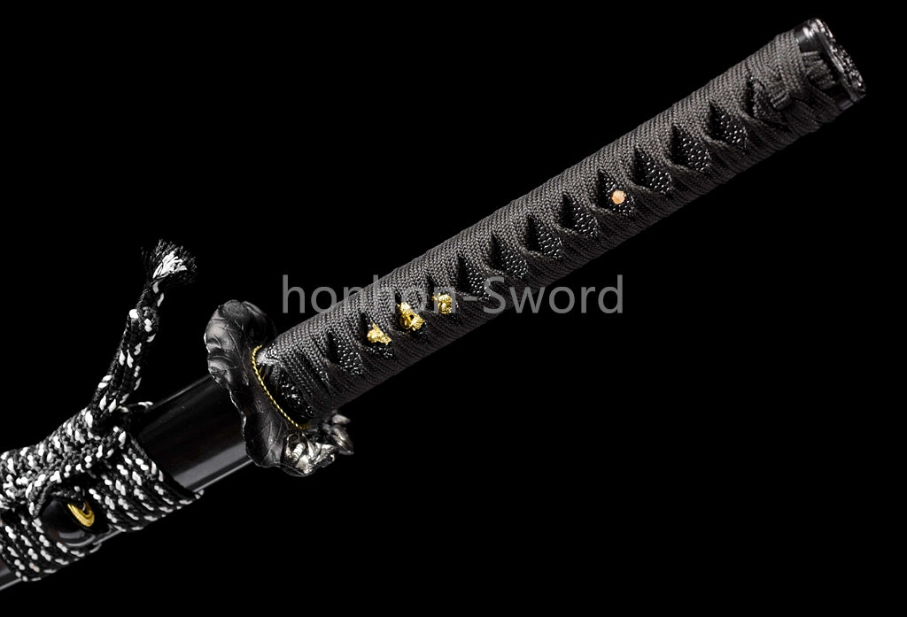 Katana à lame bleue en acier à haute teneur en carbone 1095, épée de samouraï japonais, épée complète noire 