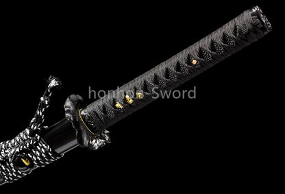 Katana à lame bleue en acier à haute teneur en carbone 1095, épée de samouraï japonais, épée complète noire 