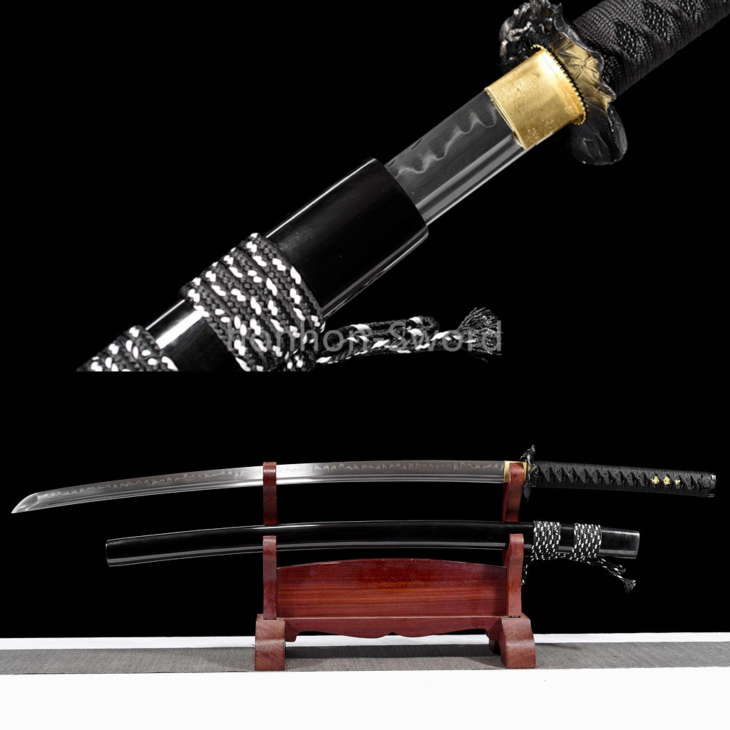 Katana à lame bleue en acier à haute teneur en carbone 1095, épée de samouraï japonais, épée complète noire 