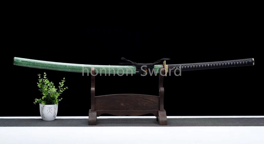 1095 Kohlenstoffstahl Katana Blaue Klinge Japanisches Samurai-Schwert Full Tang Schwarz 