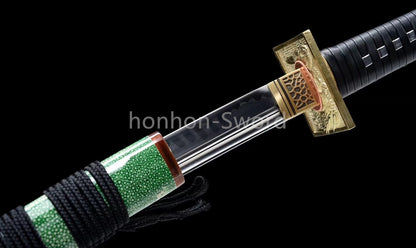 1095 Kohlenstoffstahl Katana Blaue Klinge Japanisches Samurai-Schwert Full Tang Schwarz 