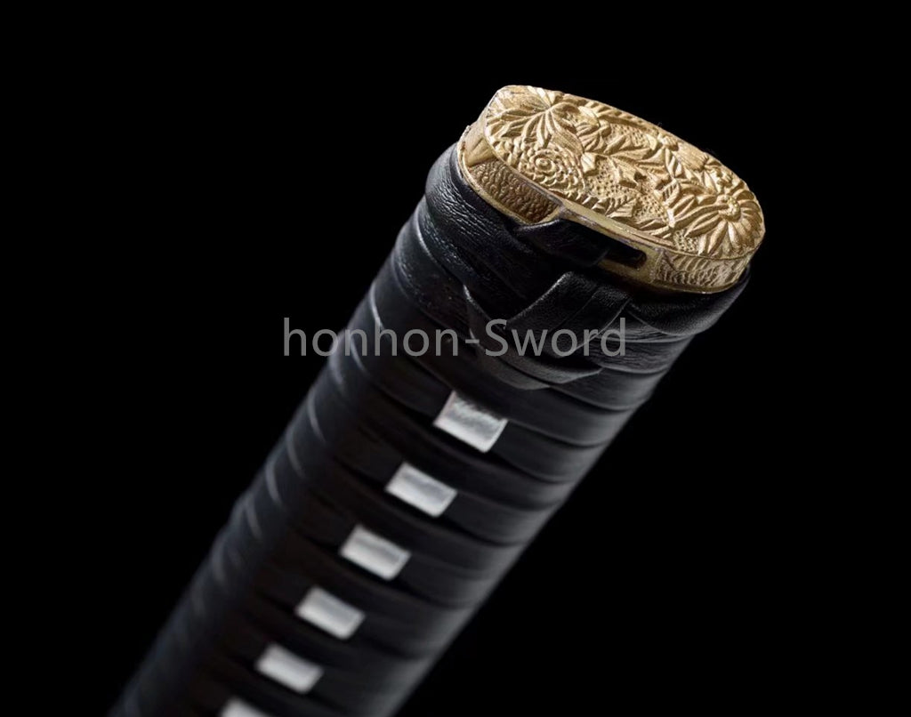 1095 Kohlenstoffstahl Katana Blaue Klinge Japanisches Samurai-Schwert Full Tang Schwarz 