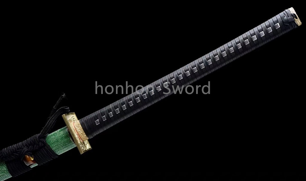 1095 Kohlenstoffstahl Katana Blaue Klinge Japanisches Samurai-Schwert Full Tang Schwarz 