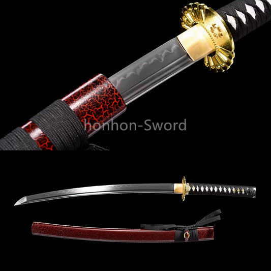 Katana à lame bleue en acier à haute teneur en carbone 1095, épée de samouraï japonais, épée complète noire 