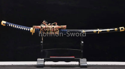 1095 Kohlenstoffstahl Katana Blaue Klinge Japanisches Samurai-Schwert Full Tang Schwarz 