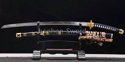 1095 Kohlenstoffstahl Katana Blaue Klinge Japanisches Samurai-Schwert Full Tang Schwarz 