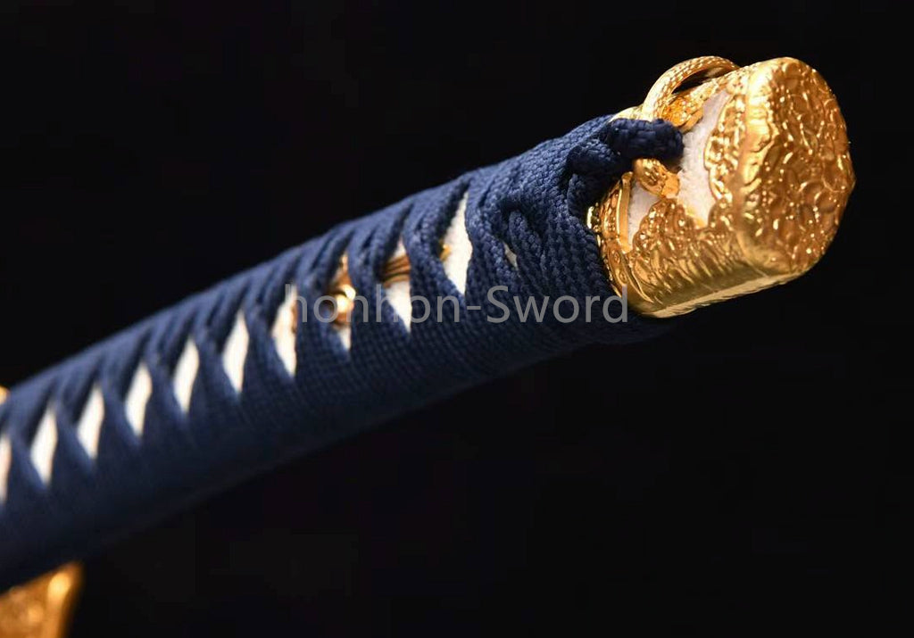 1095 Kohlenstoffstahl Katana Blaue Klinge Japanisches Samurai-Schwert Full Tang Schwarz 