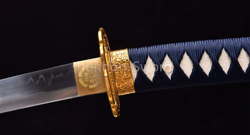 1095 Kohlenstoffstahl Katana Blaue Klinge Japanisches Samurai-Schwert Full Tang Schwarz 