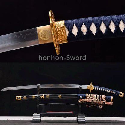 1095 Kohlenstoffstahl Katana Blaue Klinge Japanisches Samurai-Schwert Full Tang Schwarz 