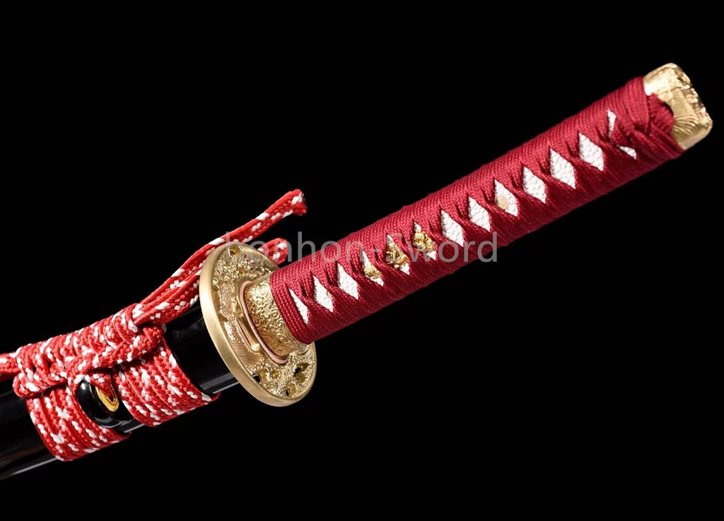 1095 Kohlenstoffstahl Katana Blaue Klinge Japanisches Samurai-Schwert Full Tang Schwarz 