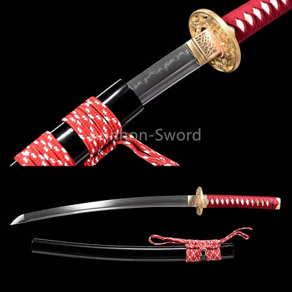 1095 Kohlenstoffstahl Katana Blaue Klinge Japanisches Samurai-Schwert Full Tang Schwarz 