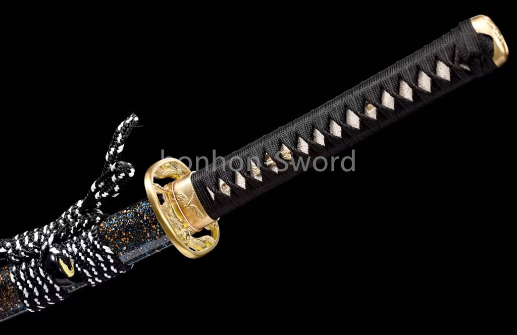 Katana à lame bleue en acier à haute teneur en carbone 1095, épée de samouraï japonais, épée complète noire 