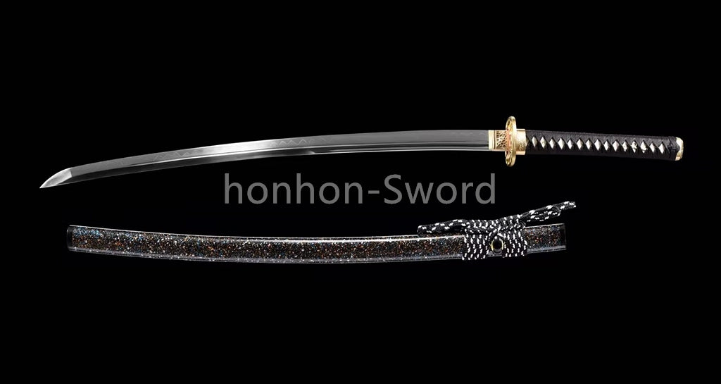 Katana à lame bleue en acier à haute teneur en carbone 1095, épée de samouraï japonais, épée complète noire 